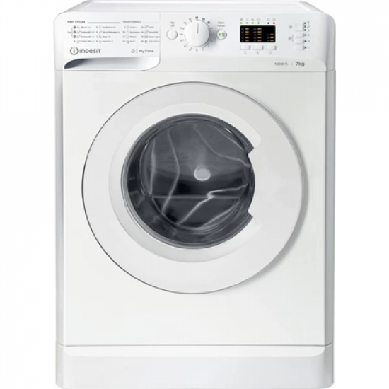 INDESIT | Washing machine | MTWA 71252 W EE | Energy efficiency class E | Front loading | Washing capacity 7 kg | 1200 RPM | Depth 54 cm | Width 59.5 cm | Display | LED | White