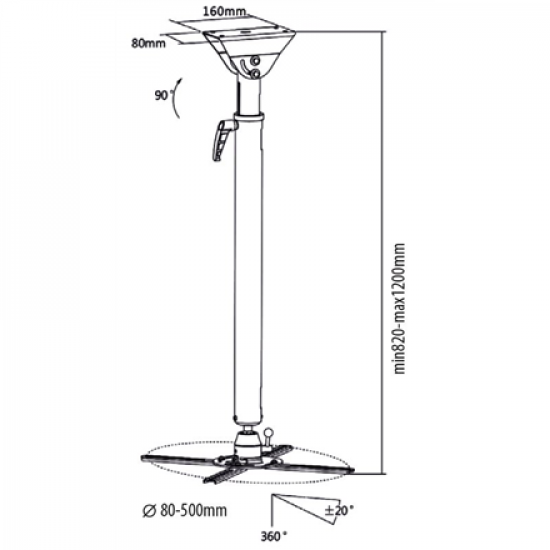 Sunne | Ceiling mount | Projector Mounts PRO300XL2 | Adjustable Length, Tilt, Swivel, Rotate | Maximum weight (capacity) 25 kg | White