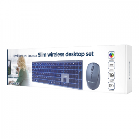 Gembird | Backlight Pro Business Slim wireless desktop set | KBS-ECLIPSE-M500 | Keyboard and Mouse Set | Wireless | Mouse included | US | Black