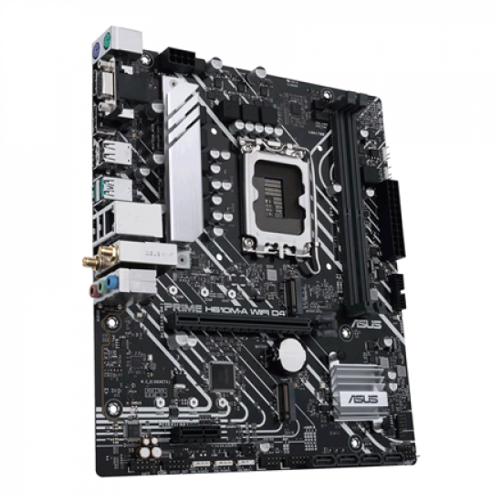 Asus | PRIME H610M-A WIFI D4 | Processor family Intel | Processor socket  LGA1700 | DDR4 DIMM | Memory slots 2 | Supported hard disk drive interfaces 	SATA, M.2 | Number of SATA connectors 4 | Chipset  Intel H610 | mATX