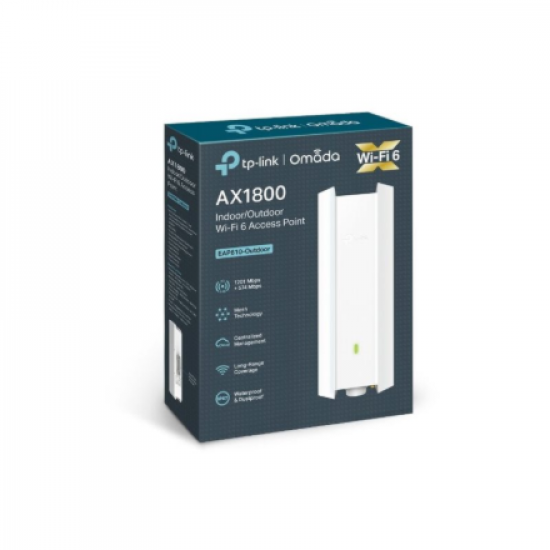 TP-LINK | AX1800 Indoor/Outdoor WiFi 6 Access Point | EAP610-Outdoor | 802.11ax | 2.4 GHz/5 GHz | 1201+574 Mbit/s | 10/100/1000 Mbit/s | Ethernet LAN (RJ-45) ports 1 | MU-MiMO Yes | PoE in | Antenna type Internal