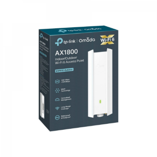 TP-LINK | AX1800 Indoor/Outdoor WiFi 6 Access Point | EAP610-Outdoor | 802.11ax | 2.4 GHz/5 GHz | 1201+574 Mbit/s | 10/100/1000 Mbit/s | Ethernet LAN (RJ-45) ports 1 | MU-MiMO Yes | PoE in | Antenna type Internal