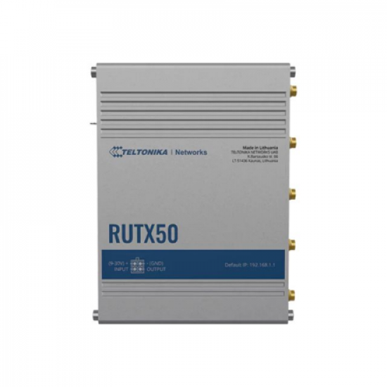 INDUSTRIAL 5G ROUTER | RUTX50 | 802.11ac | 867 Mbit/s | 10/100/1000 Mbps Mbit/s | Ethernet LAN (RJ-45) ports 5 | Mesh Support Yes | MU-MiMO Yes | 5G | Antenna type Internal
