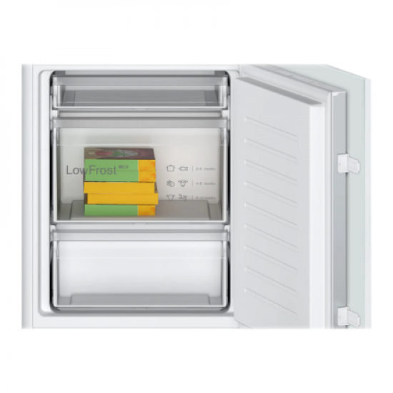 Bosch | Refrigerator | KIV86VSE0 | Energy efficiency class E | Built-in | Combi | Height 177.2 cm | Fridge net capacity 183 L | Freezer net capacity 84 L | Display | 35 dB | White