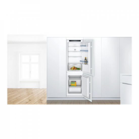 Bosch | Refrigerator | KIV86VSE0 | Energy efficiency class E | Built-in | Combi | Height 177.2 cm | Fridge net capacity 183 L | Freezer net capacity 84 L | Display | 35 dB | White