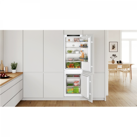 Bosch | Refrigerator | KIV86VSE0 | Energy efficiency class E | Built-in | Combi | Height 177.2 cm | Fridge net capacity 183 L | Freezer net capacity 84 L | Display | 35 dB | White