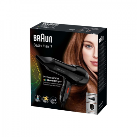 Braun | Hair Dryer | HD785 Satin Hair 7 SensoDryer | 2000 W | Number of temperature settings 4 | Ionic function | Diffuser nozzle | Black