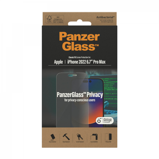 PanzerGlass | Screen protector | Apple | iPhone 14 Pro Max | Glass | Black | Classic Fit | Privacy