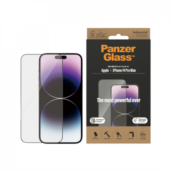 PanzerGlass | Screen protector | Apple | iPhone 14 Pro Max | Tempered glass | Transparent | Ultra-Wide Fit; Longer lifespan; Diamond strength; Fingerprint resistant