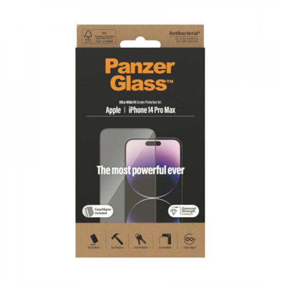PanzerGlass | Screen protector | Apple | iPhone 14 Pro Max | Tempered glass | Transparent | Ultra-Wide Fit; Longer lifespan; Diamond strength; Fingerprint resistant