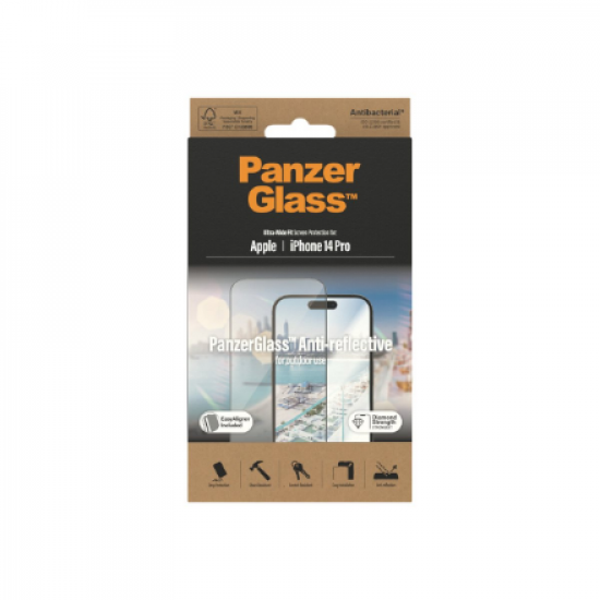PanzerGlass | Screen protector | Apple | iPhone 14 Pro | Glass | Clear | Ultra-Wide Fit; Easy installation; Privacy Filter; Fingerprint resistant | Anti-Reflective