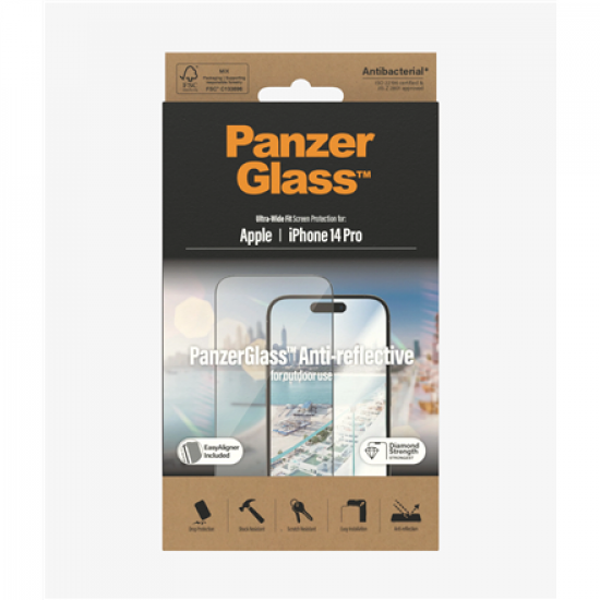 PanzerGlass | Screen protector | Apple | iPhone 14 Pro | Glass | Clear | Ultra-Wide Fit; Easy installation; Privacy Filter; Fingerprint resistant | Anti-Reflective