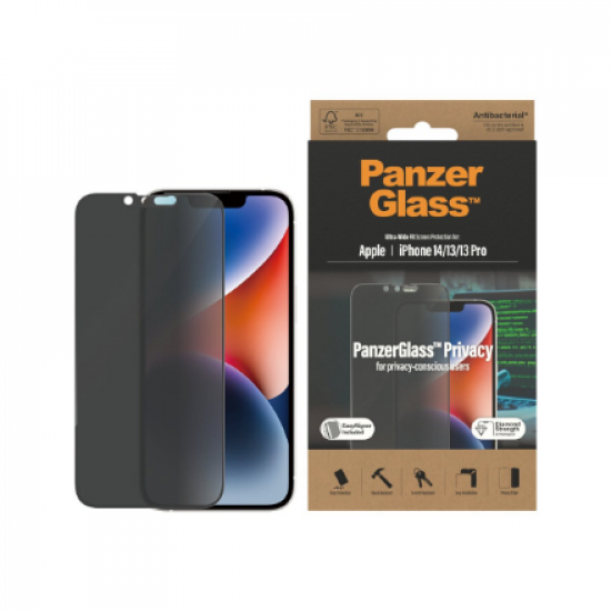 PanzerGlass | Screen protector | Apple | iPhone 14/13/13 Pro | Glass | Black | Ultra-Wide Fit; Easy installation; Privacy Filter; Fingerprint resistant | Privacy