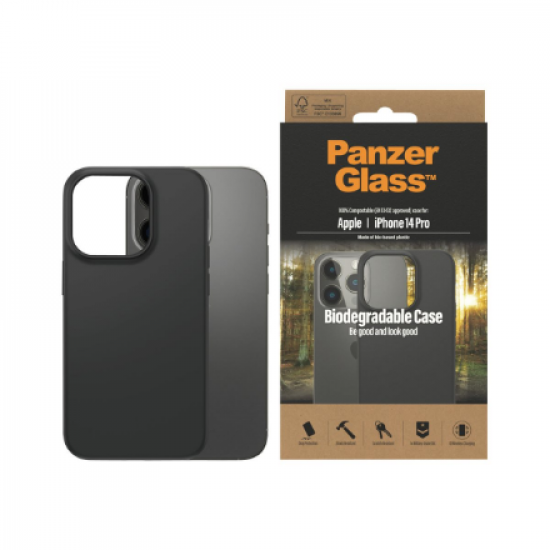 PanzerGlass | Biodegradable Case | Back protection | Apple | iPhone 14 Pro | Bio-based plastic | Black | Wireless charging compatible; Military Grade Standard; 100% compostable
