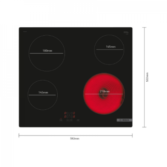 Bosch | Hob | PKE611BA2E Series 4 | Vitroceramic | Number of burners/cooking zones 4 | Touch | Black