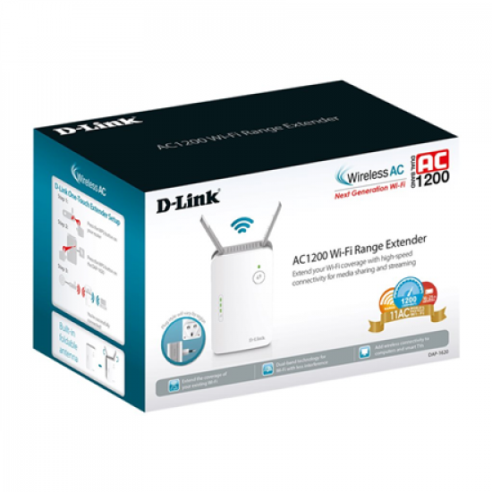 D-Link | AC1300 Wi-Fi Range Extender | DAP-1620 | 802.11ac | Mesh Support No | 400+867 Mbit/s | 10/100/1000 Mbit/s | Ethernet LAN (RJ-45) ports 1 | No mobile broadband | MU-MiMO No | Antenna type External