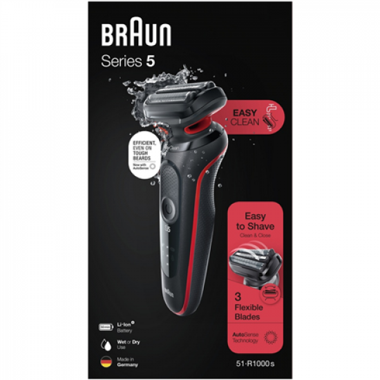 Braun | Shaver | 51-R1000s | Operating time (max) 50 min | Wet & Dry | Black/Red