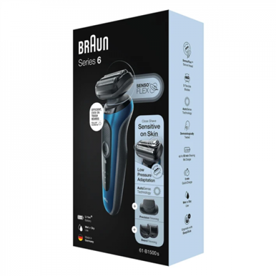 Braun | Shaver | 61-B1500s | Operating time (max) 50 min | Wet & Dry | Blue/Black