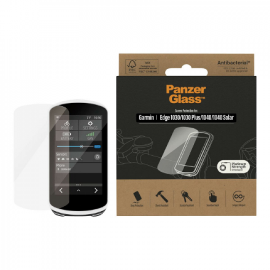 PanzerGlass | Screen protector | Garmin | for Garmin Edge 1030, Edge 1040 | Tempered glass | Transparent | Water-resistant ; Humidity Protection; Impact-resistant;  Scratch-resistant ; Anti-glare glass; Full touch; Fingerprint-resistant; Easy to attach | 