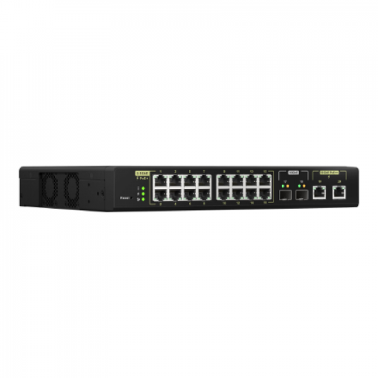 QNAP | 16 ports 2.5GbE RJ45 with PoE 802.3at (30W), 2 ports 10GbE SFP+, 2 ports 10GbE RJ45 with PoE 802.3bt (90W) | QSW-M2116P-2T2S | Web managed | Rackmountable | Power supply type Internal