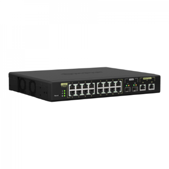 QNAP | 16 ports 2.5GbE RJ45 with PoE 802.3at (30W), 2 ports 10GbE SFP+, 2 ports 10GbE RJ45 with PoE 802.3bt (90W) | QSW-M2116P-2T2S | Web managed | Rackmountable | Power supply type Internal