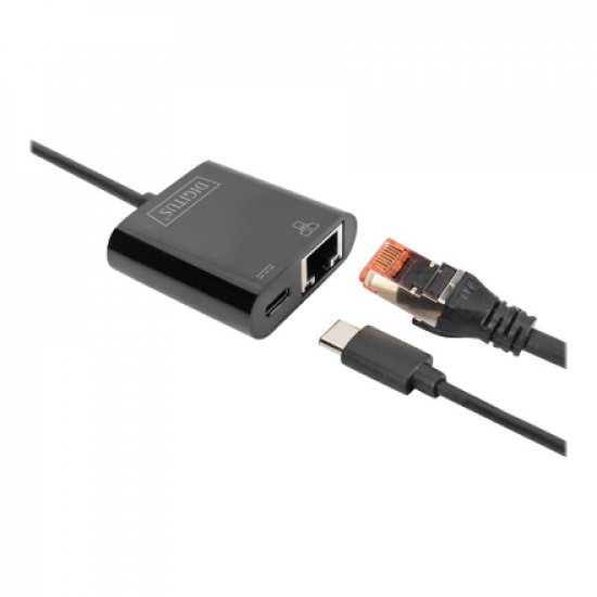 Digitus | USB-Type-C Gigabit Ethernet Adapter + PD with power delivery function | DN-3027 | Black | USB-C port to a Gigabit network connection