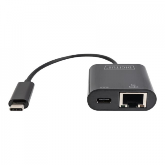 Digitus | USB-Type-C Gigabit Ethernet Adapter + PD with power delivery function | DN-3027 | Black | USB-C port to a Gigabit network connection