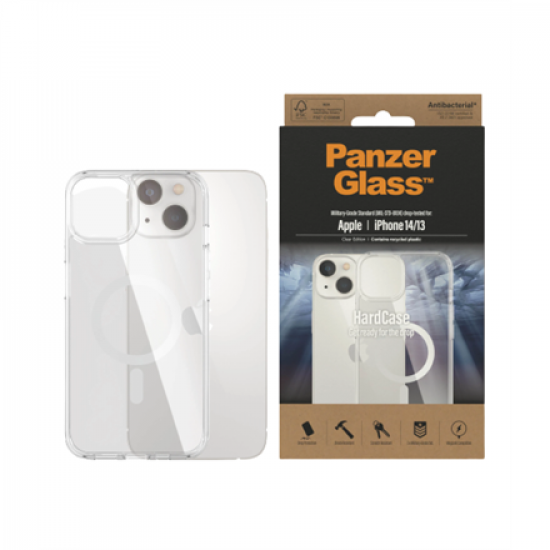 PanzerGlass | HardCase MagSafe Compatible | Back protection | Apple | iPhone 14/13 | 100% Recycled Polyurethane (TPU) | Clear | MagSafe compatible; Military Grade Standard; 100% recycled frame material