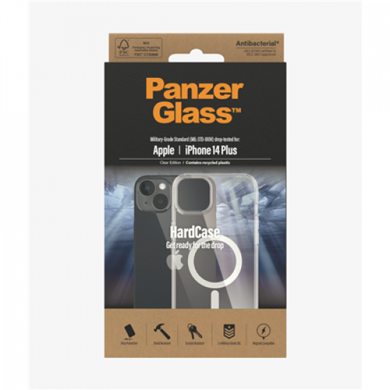 PanzerGlass | HardCase MagSafe Compatible | Apple | iPhone 14 Plus | Clear | MagSafe compatible; Military Grade Standard; 100% recycled frame material