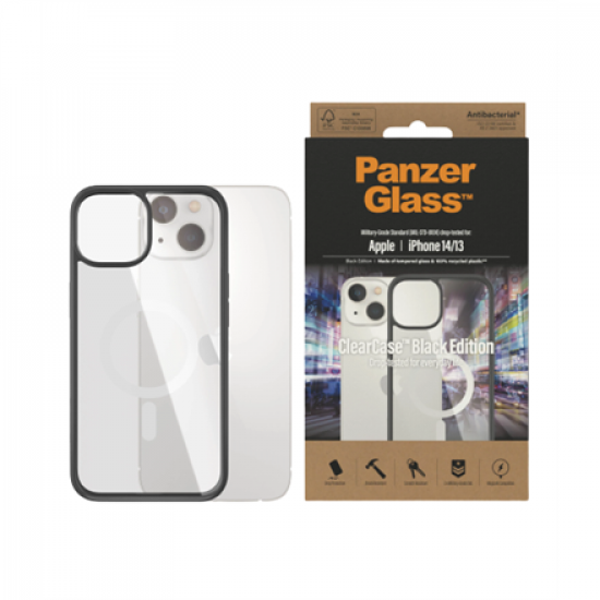 PanzerGlass | MagSafe Compatible | Back protection | Apple | iPhone 14/13 | Tempered glass | Black | MagSafe compatible; 2 x Military Grade Standard; 100% recycled frame material