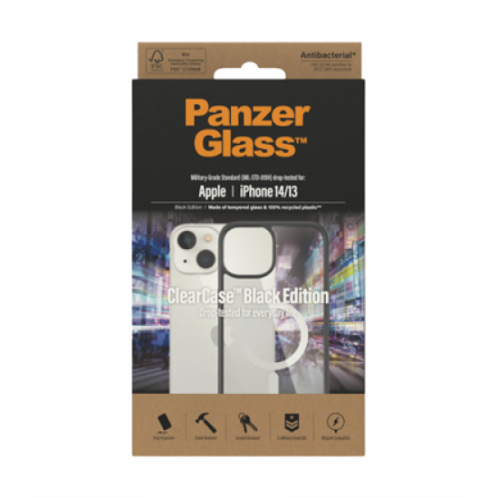 PanzerGlass | MagSafe Compatible | Back protection | Apple | iPhone 14/13 | Tempered glass | Black | MagSafe compatible; 2 x Military Grade Standard; 100% recycled frame material