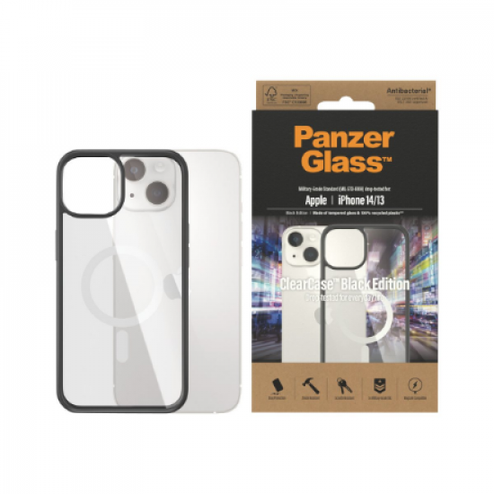 PanzerGlass | MagSafe Compatible | Back protection | Apple | iPhone 14/13 | Tempered glass | Black | MagSafe compatible; 2 x Military Grade Standard; 100% recycled frame material