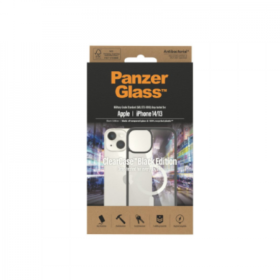 PanzerGlass | MagSafe Compatible | Back protection | Apple | iPhone 14/13 | Tempered glass | Black | MagSafe compatible; 2 x Military Grade Standard; 100% recycled frame material