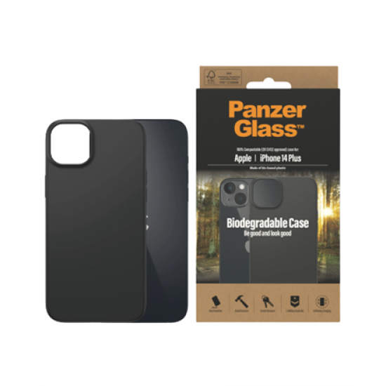 PanzerGlass | Biodegradable Case | Back protection | Apple | iPhone 14 Plus | Bio-based plastic | Black | Wireless charging compatible; Military Grade Standard; 100% compostable