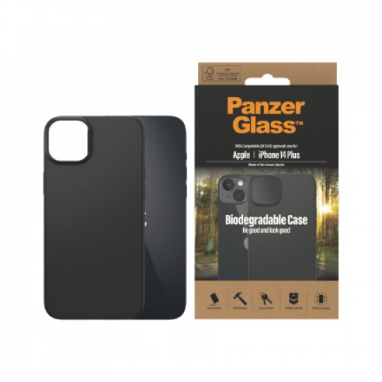 PanzerGlass | Biodegradable Case | Back protection | Apple | iPhone 14 Plus | Bio-based plastic | Black | Wireless charging compatible; Military Grade Standard; 100% compostable