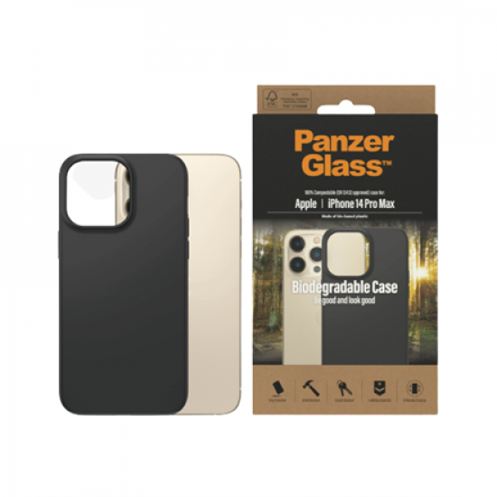 PanzerGlass | Biodegradable Case | Back protection | Apple | iPhone 14 Pro Max | Bio-based plastic | Black | Wireless charging compatible; Military Grade Standard; 100% compostable