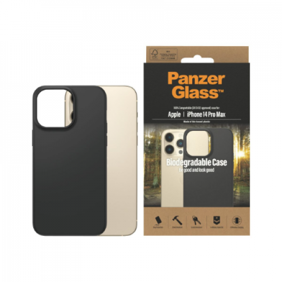 PanzerGlass | Biodegradable Case | Back protection | Apple | iPhone 14 Pro Max | Bio-based plastic | Black | Wireless charging compatible; Military Grade Standard; 100% compostable