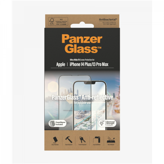 PanzerGlass | Screen protector | Apple | iPhone 14 Plus/13 Pro Max | Glass | Clear | Ultra-Wide Fit; Easy installation; Privacy Filter; Fingerprint resistant | Anti-Reflective
