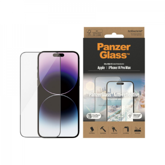 PanzerGlass | Screen protector | Apple | iPhone 14 Pro Max | Glass | Clear | Ultra-Wide Fit; Easy installation; Privacy Filter; Fingerprint resistant | Anti-Reflective