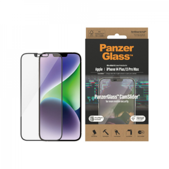 PanzerGlass | CamSlider | Apple | iPhone 14 Plus/13 Pro Max | Tempered glass | Clear | Protects the entire screen; 100% touch; Easy to install | Screen protector