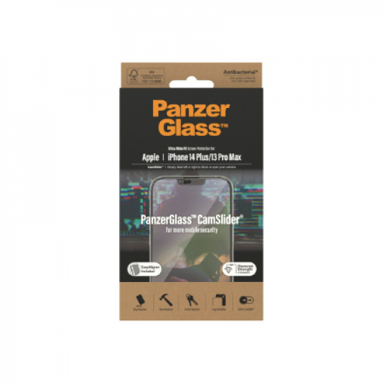 PanzerGlass | CamSlider | Apple | iPhone 14 Plus/13 Pro Max | Tempered glass | Clear | Protects the entire screen; 100% touch; Easy to install | Screen protector