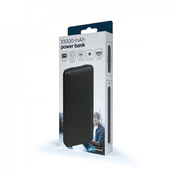 Gembird | Power Bank | PB10-02 | 10000 mAh | 2 x USB-AF | Black