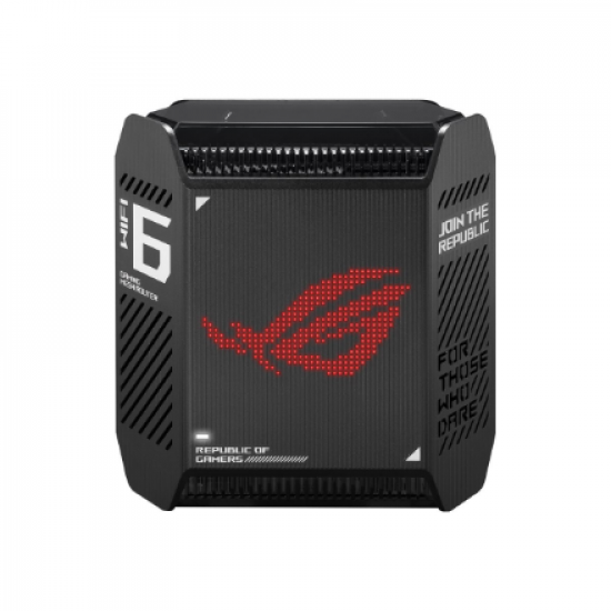 Wifi 6 802.11ax Tri-band Gigabit Gaming Mesh System | GT6 ROG Rapture (2-Pack) | 802.11ax | 574+4804+4804 Mbit/s | 10/100/1000 Mbit/s | Ethernet LAN (RJ-45) ports 3 | Mesh Support Yes | MU-MiMO Yes | No mobile broadband | Antenna type Internal