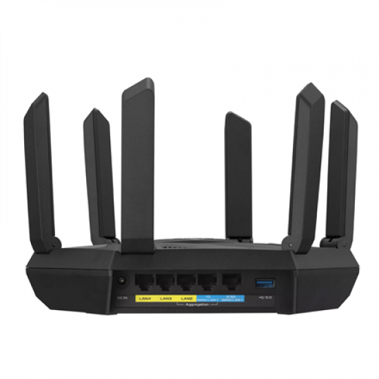 Wifi 6 802.11ax Tri-band Gigabit Gaming Router | RT-AXE7800 | 802.11ax | 574+4804+2402 Mbit/s | 10/100/1000 Mbit/s | Ethernet LAN (RJ-45) ports 4 | Mesh Support Yes | MU-MiMO Yes | No mobile broadband | Antenna type External