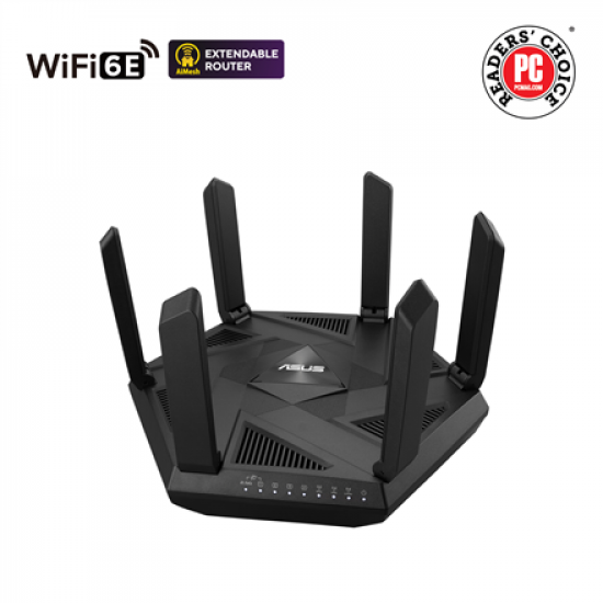 Wifi 6 802.11ax Tri-band Gigabit Gaming Router | RT-AXE7800 | 802.11ax | 574+4804+2402 Mbit/s | 10/100/1000 Mbit/s | Ethernet LAN (RJ-45) ports 4 | Mesh Support Yes | MU-MiMO Yes | No mobile broadband | Antenna type External