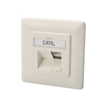 Digitus CAT 6A Class EA network outlet,shielded,2xRJ45,LSA pure white, flush mount, horizontal cable install. | CAT 6A Class EA network outlet, shielded