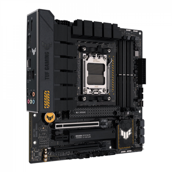 Asus | TUF GAMING B650M-PLUS | Processor family AMD | Processor socket  AM5 | DDR5 DIMM | Memory slots 4 | Supported hard disk drive interfaces 	SATA, M.2 | Number of SATA connectors 4 | Chipset AMD B650 | micro-ATX