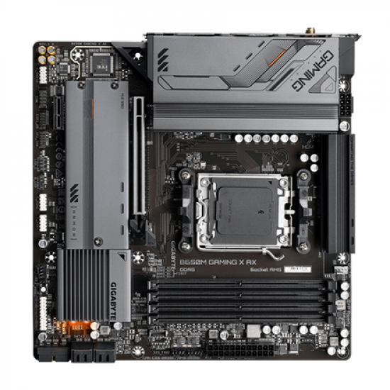 Gigabyte | B650M GAMING X AX 1.1 M/B | Processor family AMD | Processor socket AM5 | DDR5 DIMM | Memory slots 4 | Supported hard disk drive interfaces 	SATA, M.2 | Number of SATA connectors 4 | Chipset B650 | Micro ATX