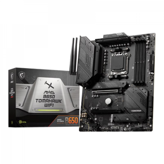 MSI | MAG B650 TOMAHAWK WIFI | Processor family AMD | Processor socket AM5 | DDR5 DIMM | Memory slots 4 | Supported hard disk drive interfaces 	SATA, M.2 | Number of SATA connectors 6 | Chipset AMD B650 | ATX