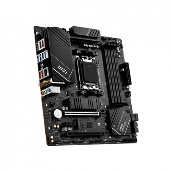 MSI | PRO B650M-A WIFI | Processor family AMD | Processor socket AM5 | DDR5 DIMM | Memory slots 4 | Supported hard disk drive interfaces 	SATA, M.2 | Number of SATA connectors 4 | Chipset AMD B650 | mATX